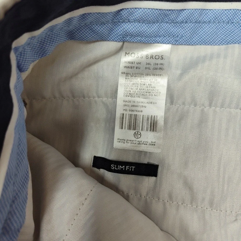 Moss London Pants Mens 36x31 Beige Chino‎ Slim Tapered Cotton Lyocell Stretch